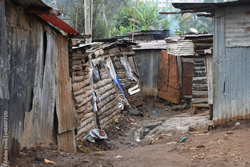 Dirty streets of Kenyan Kibera slum in Nairobi