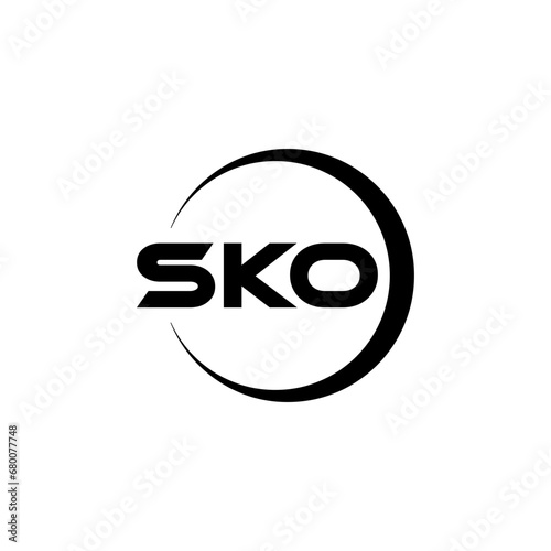 SKO letter logo design with white background in illustrator, cube logo, vector logo, modern alphabet font overlap style. calligraphy designs for logo, Poster, Invitation, etc.