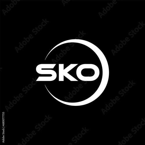 SKO letter logo design with black background in illustrator, cube logo, vector logo, modern alphabet font overlap style. calligraphy designs for logo, Poster, Invitation, etc.