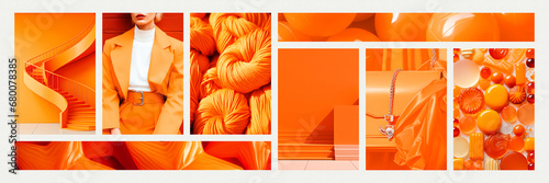 Inspiring fashion mood board. Collage with top colors photos. Orange aesthetic