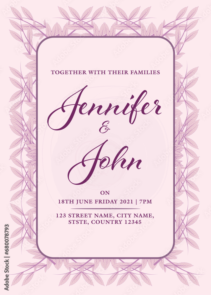 Wedding Invitation Card Design with Leaves Pattern For Advertise.