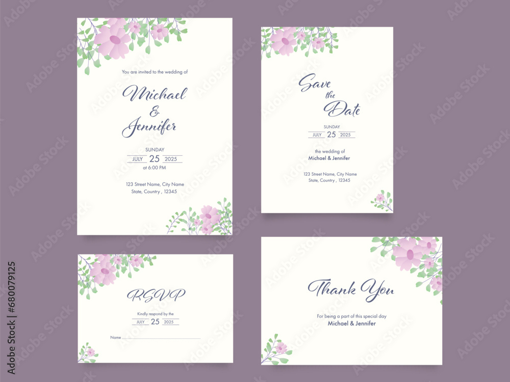 Floral Wedding Invitation Card Suite for Ready to Print.