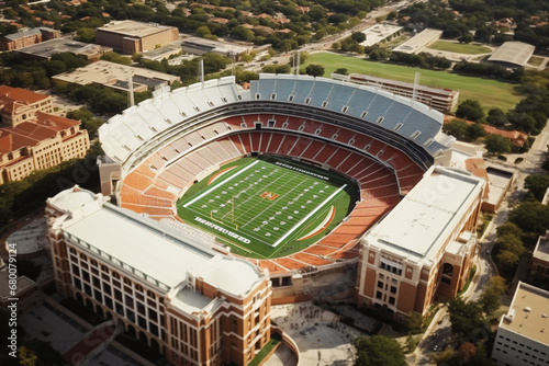 Aerial view of Darrel K Royal Texas memorial Stadium home of longhorn Football team in Austin photo