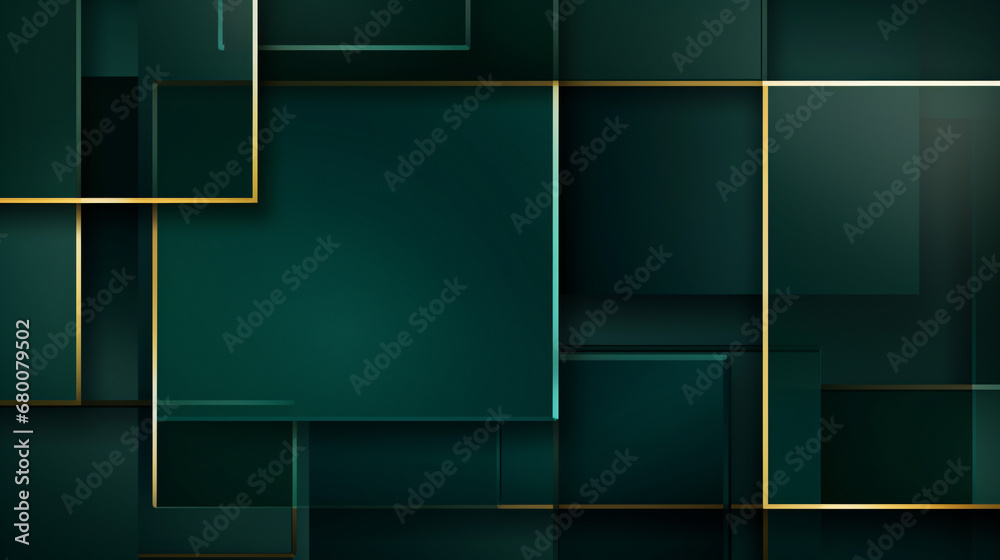 Dark green abstract background with gold lines and shadow. Geometric ...