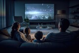 A family watches a movie in a home theater.
