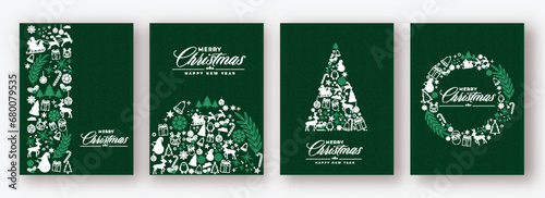 Merry Christmas & Happy New Year Greeting Card Or Template Design Set in Green Color with Xmas Festival Elements.