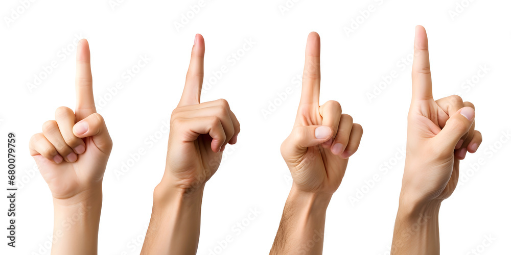 Man Pointing Upward Pose, pointing or inviting attention gesture - obrazy, fototapety, plakaty 