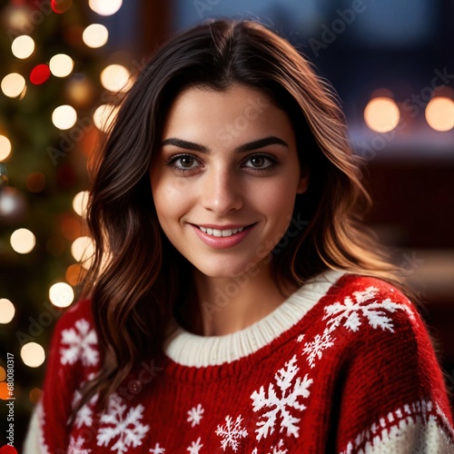 woman wearing christmas sweater smiling © Kheng Guan Toh