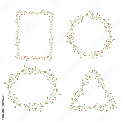 Set of Christmas wreaths, frames with mistletoe, berries