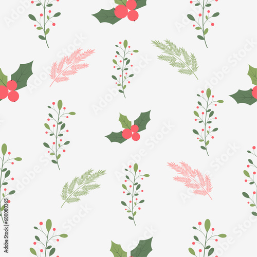 Seamless pattern with berries and branches
