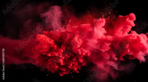 Red Powder Explosion Abstract on Dark Background - Dynamic Texture and Artistic Chaos