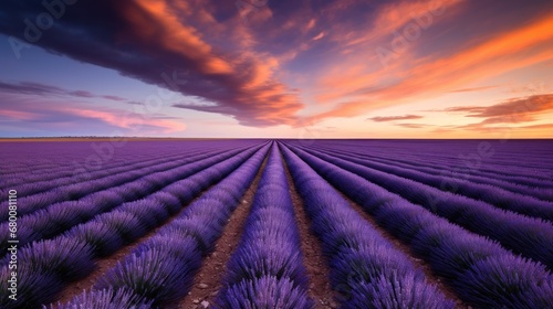 Beautiful sunset over lavender field in Provence  France. 