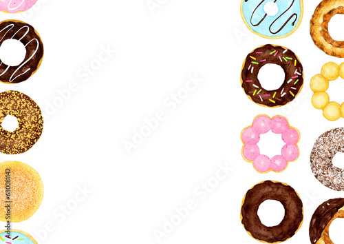 ドーナツの背景　スイーツ・お菓子の手描き水彩イラスト素材