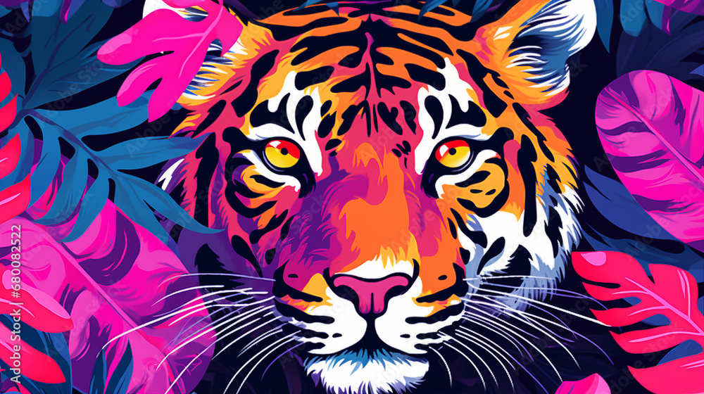 Tiger Seamless Pattern - Hand Drawn Exotic Pink Wildlife Design