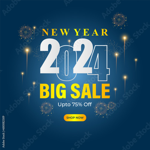 Vector illustration of Happy New Year Sale social media feed template