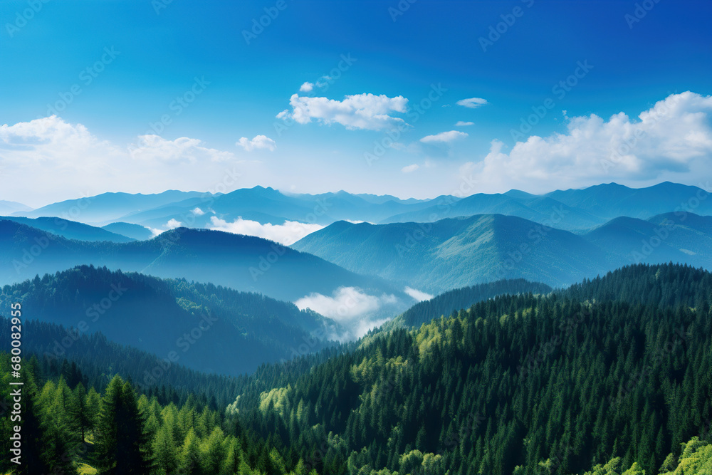 Mountain range with a blue sky. Generative Ai