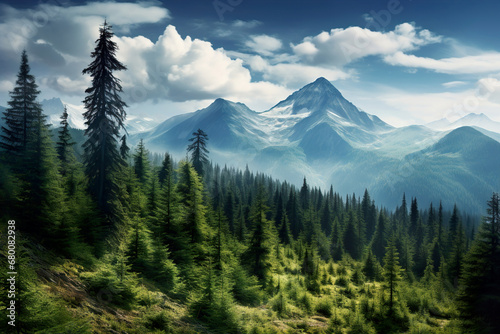 Mountain range with a blue sky. Generative Ai © Shades3d
