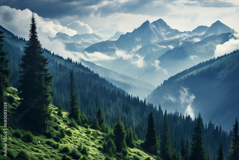 Mountain range with a blue sky. Generative Ai Mountain range with a blue sky. Generative Ai