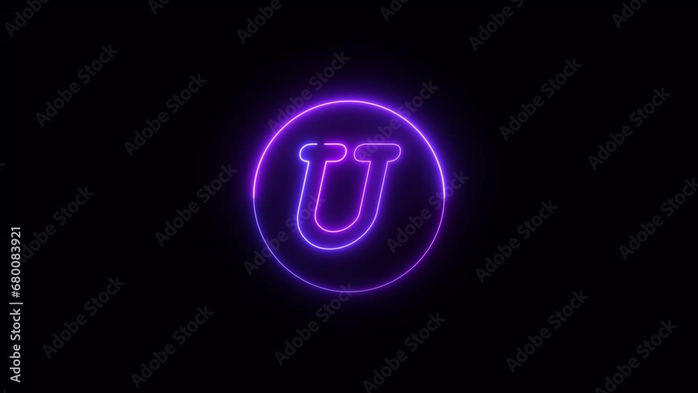 Neon font letter U. Animated neon alphabet, neon font U, neon text U, neon letter U