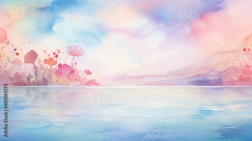 watercolor abstract art background. Soft pastel colors create a dreamy river landscape , inviting you into a tale of creativity.