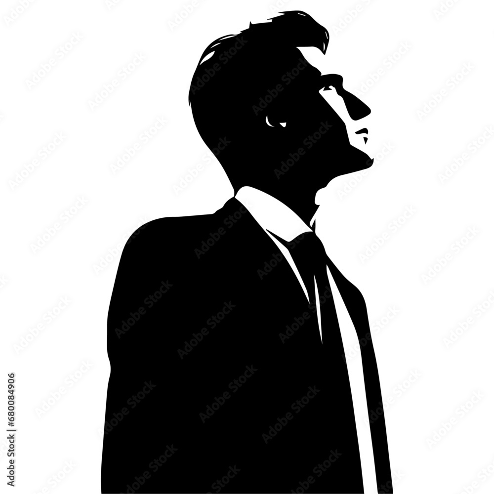 A Business Man looks up on the sky, vector silhouette