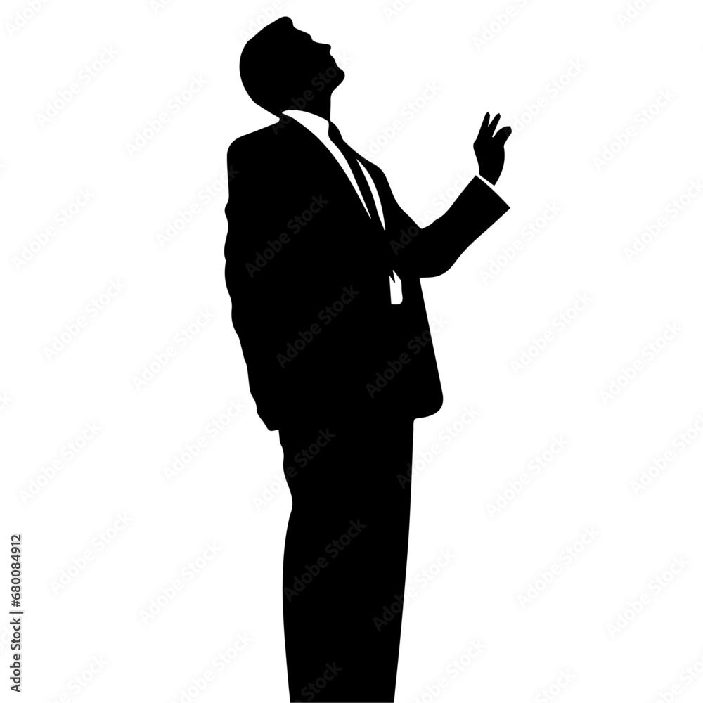 A Business Man looks up on the sky, vector silhouette