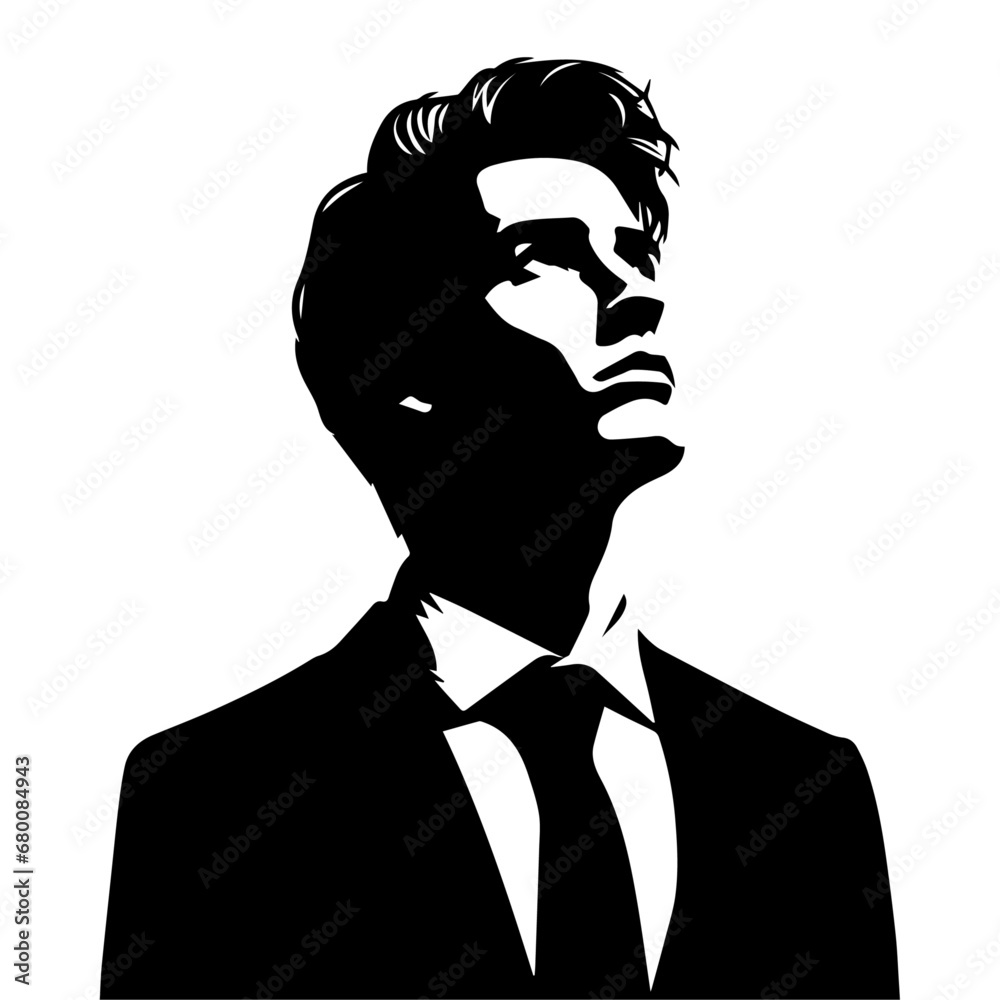 A Business Man looks up on the sky, vector silhouette, black color, white background A Business Man looks up on the sky, vector silhouette, black color, white background