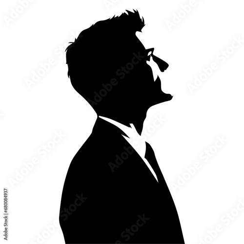 A Business Man looks up on the sky, vector silhouette, black color, white background