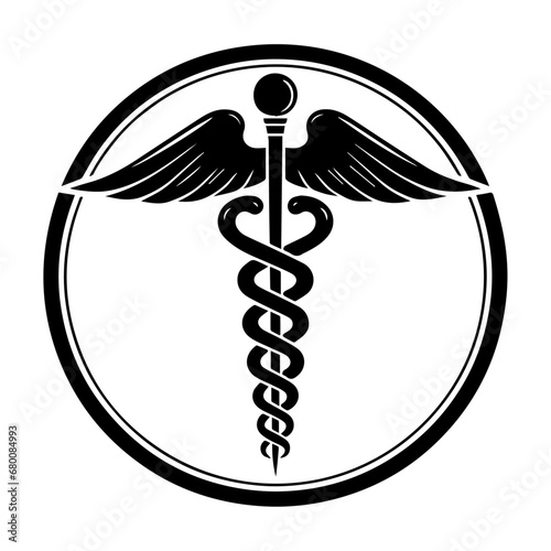 Caduceus health symbol Asclepius's Wand icon black color, silhouette, vector, illustration