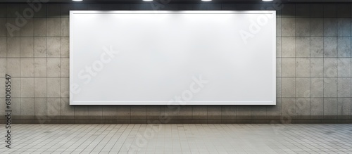 Large white banner on subway wall with mockup space Copy space image Place for adding text or design