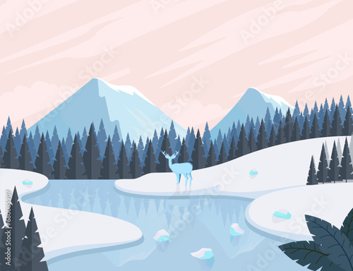 snowy winter with views of mountains rivers and nature filled with white snow