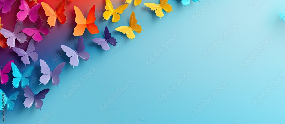 Multicolored paper backdrop with origami butterflies representing Zero Discrimination Day Blank area for message Copy space image Place for adding text or design - obrazy, fototapety, plakaty 