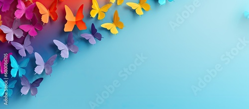 Multicolored paper backdrop with origami butterflies representing Zero Discrimination Day Blank area for message Copy space image Place for adding text or design photo
