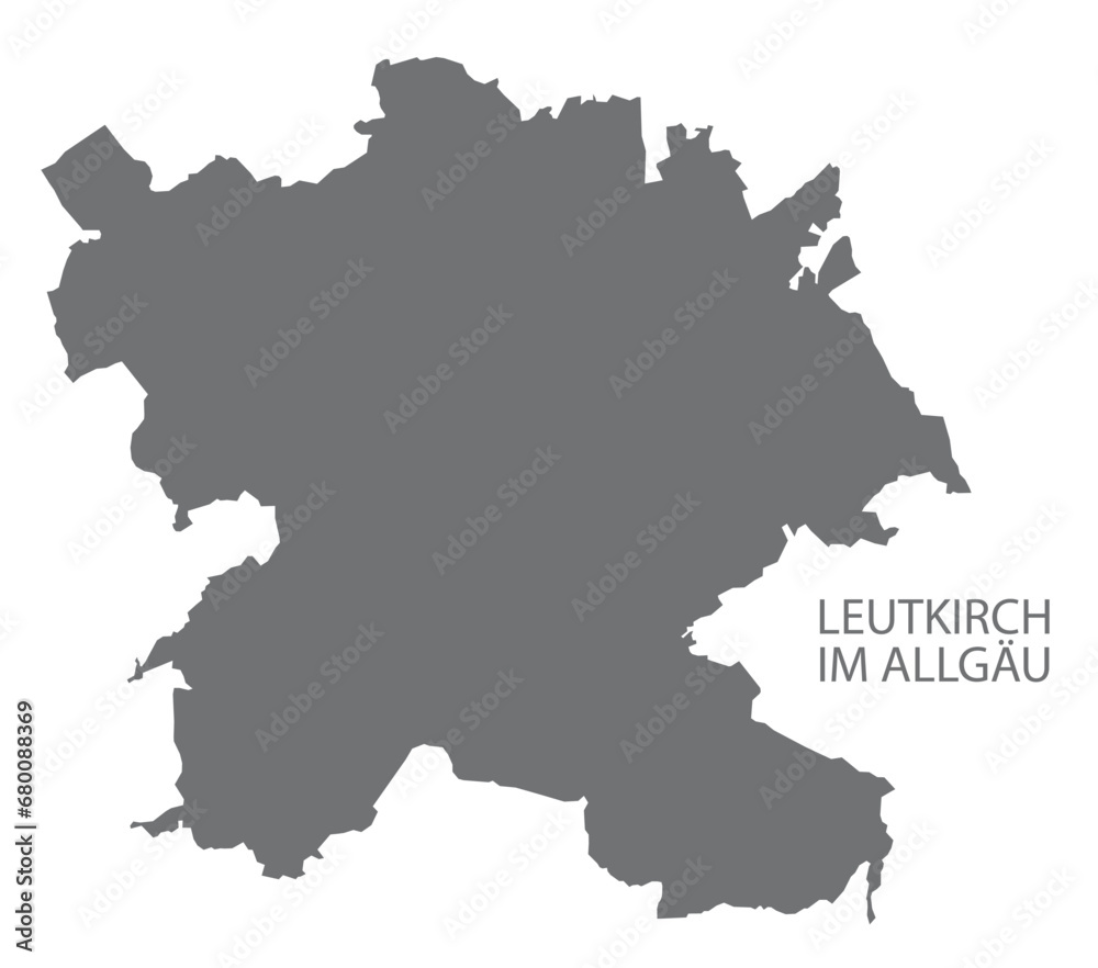 Leutkirch im Allgäu German city map grey illustration silhouette shape