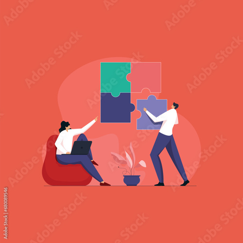 Team assembling puzzle, Team building and teamwork, business cooperation and partnership illustration.