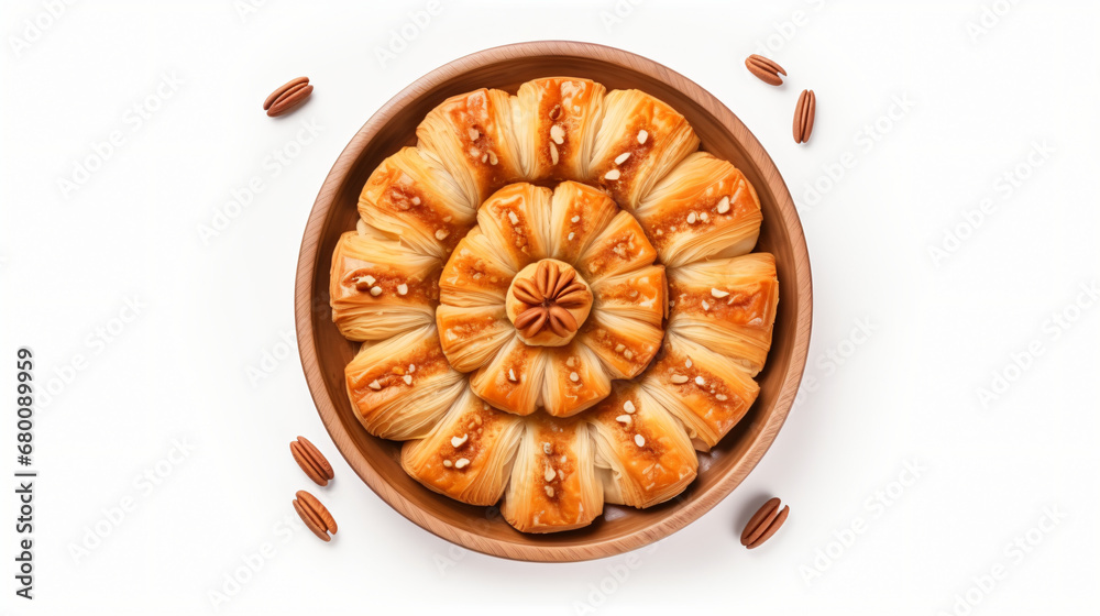 Top view of Turkish food Turkish Baklava isolated on a white background