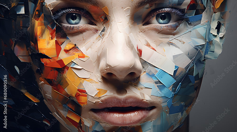 Contemporary Digital Art Portrait of a Woman with Fragmented Effects