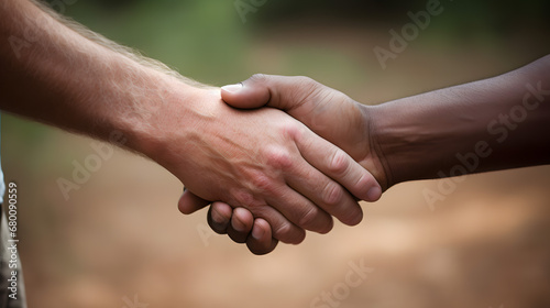 Two People Shaking Hands Outdoors