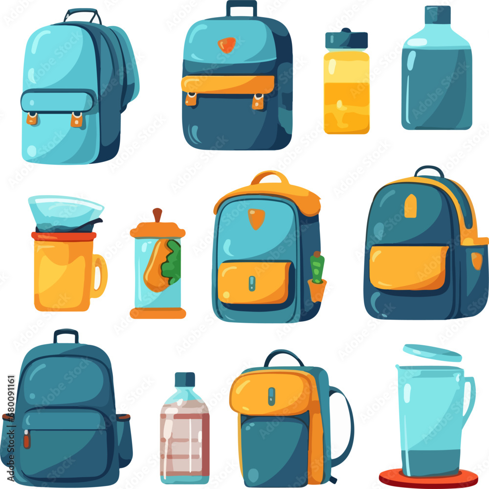 Backpacks, lunchboxes, water bottles, and other essential items for returning to school Backpacks, lunchboxes, water bottles, and other essential items for returning to school