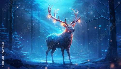 Enchanted Winter Forest Deer and Presents in the Snow