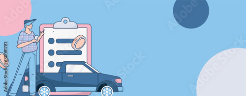 Buy insurance for car flat character vector concept operation illustration
 photo