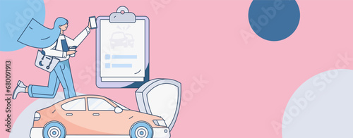 Buy insurance for car flat character vector concept operation illustration
