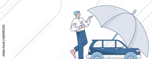 Buy insurance for car flat character vector concept operation illustration
