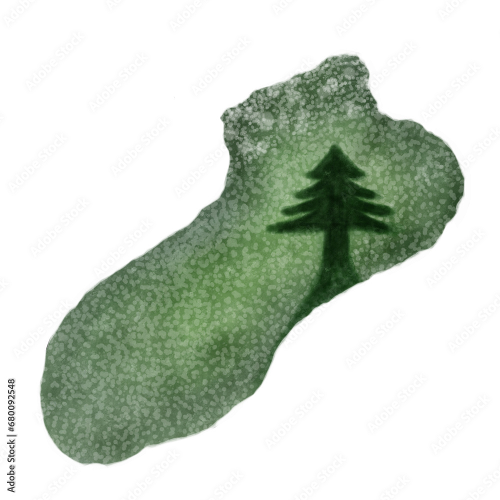 Fototapeta premium Green Christmas socks with watercolor pine trees pattern