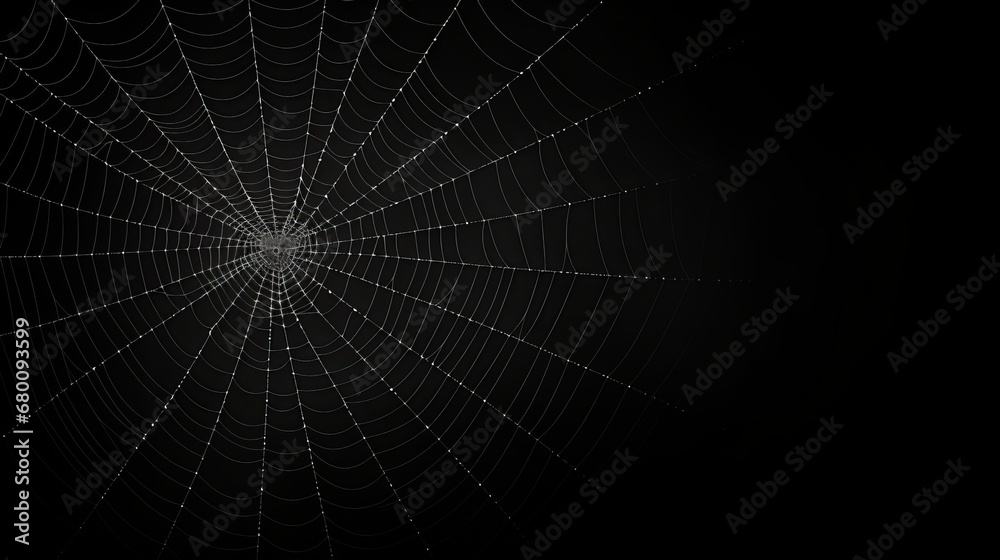 white cobweb on a black background in the dark.