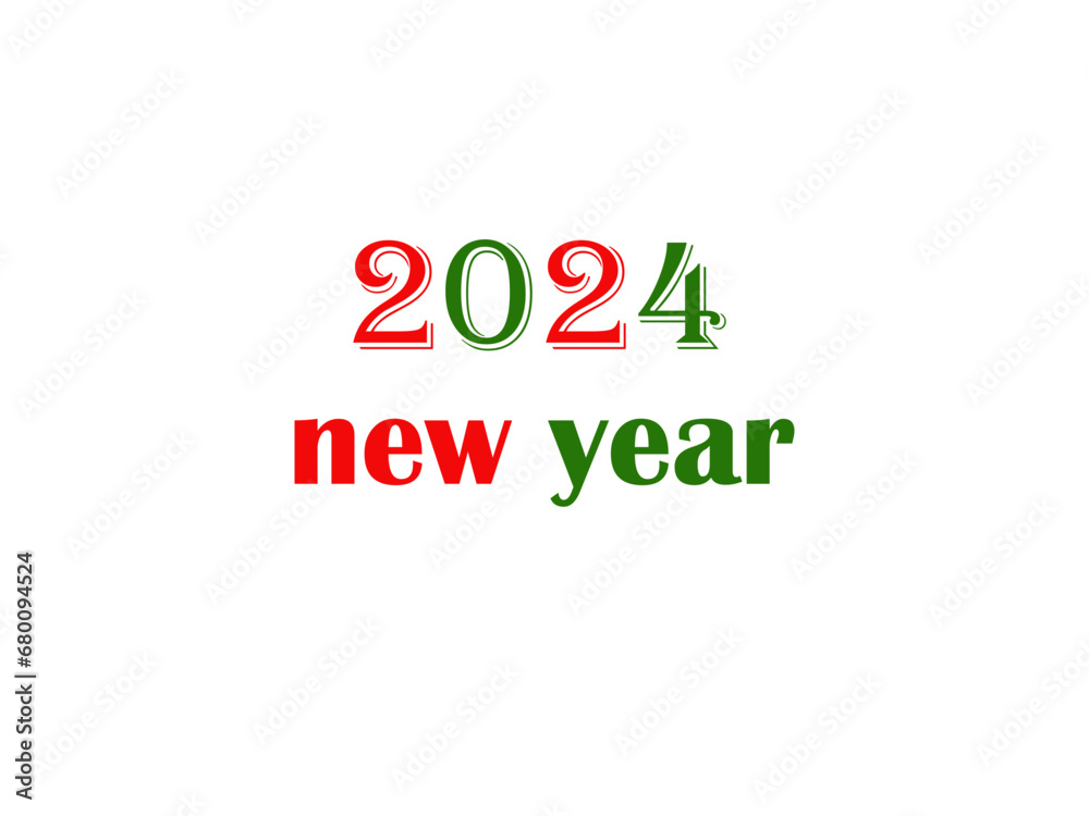 Happy new year 2024 with 3D retro full color design template.Premium vector design for poster, banner, greeting and new year 2024 celebration.