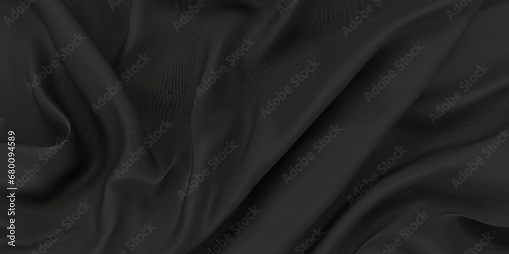 Obraz premium Black dark fabric satin texture. Rippled black silk fabric