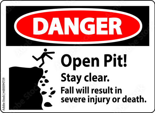 Danger Sign Open Pit Stay Clear Fall Will Result In Severe Injury Or Death