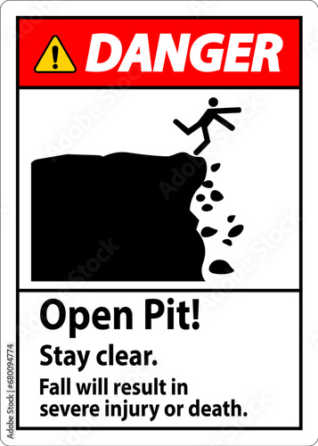 Danger Sign Open Pit Stay Clear Fall Will Result In Severe Injury Or Death