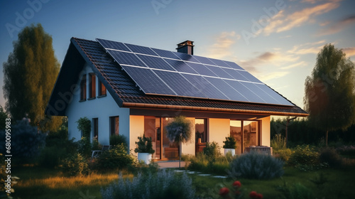 Green House energy, solar energy panels. Environmental, Ecology, Social, and Corporate House Governance concept